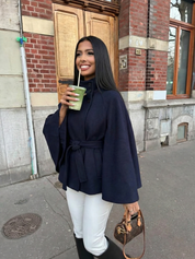 Chloe | High-Neck Belted Cape Jacket