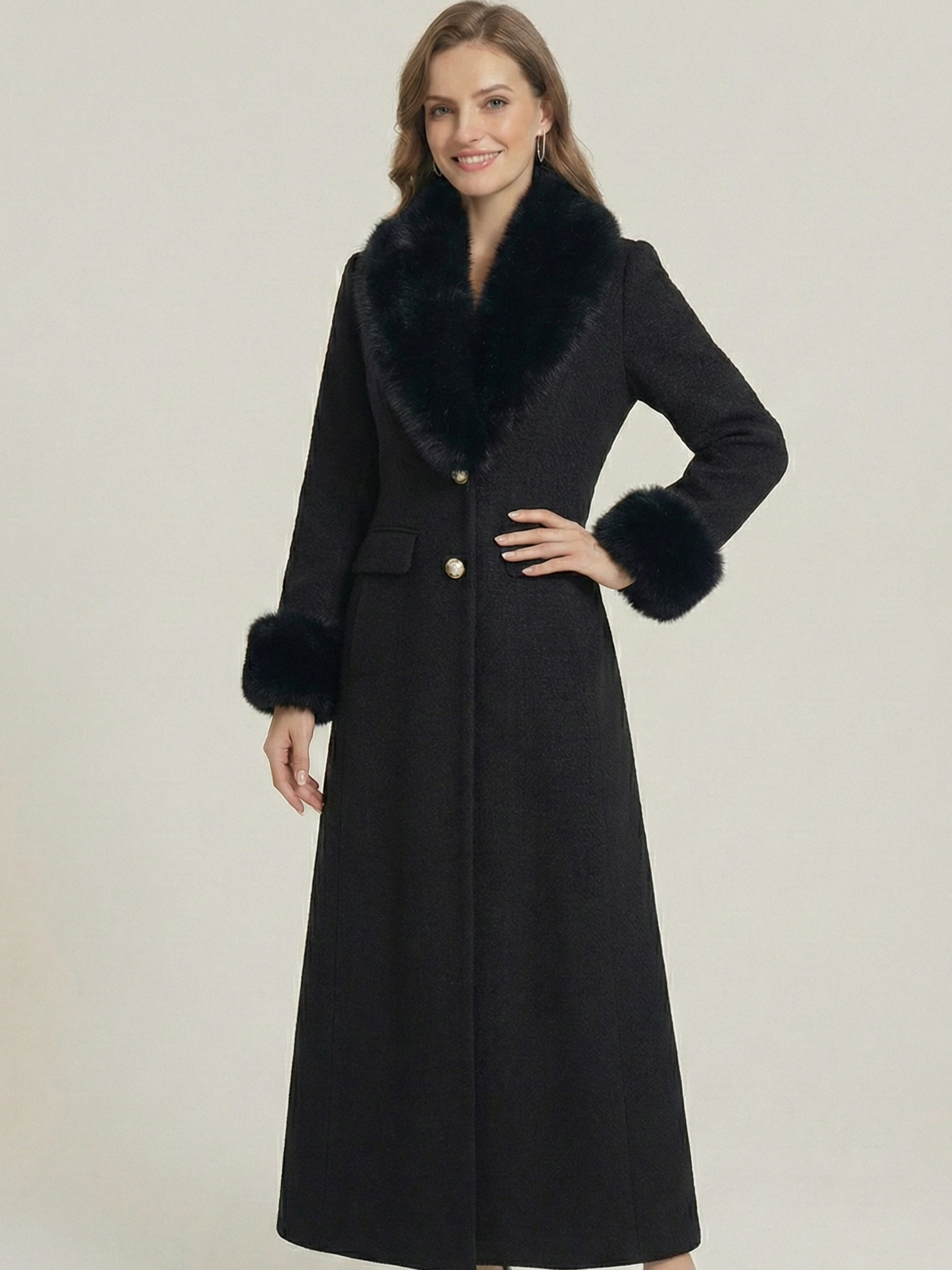 Gina | Faux Fur Collar Maxi Coat