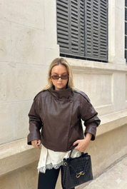 Felicia | Oversized High-Neck Faux Leather Jacket