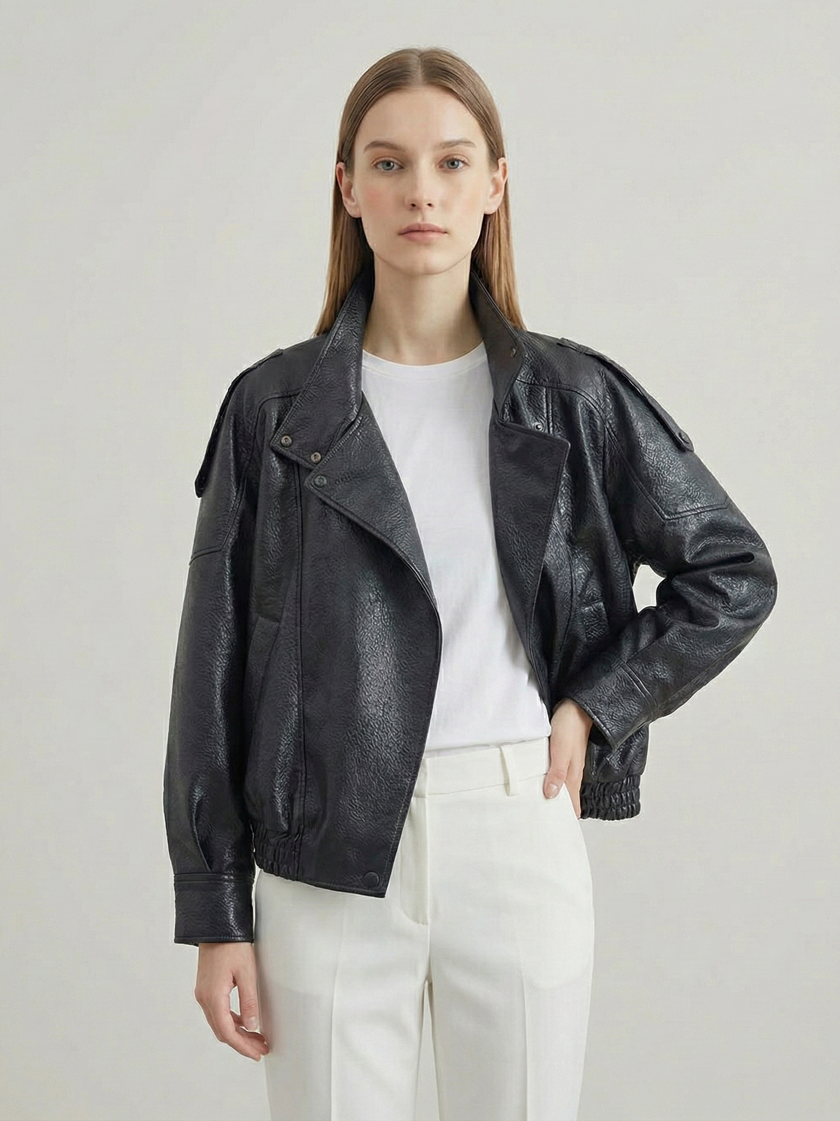 Felicia | Oversized High-Neck Faux Leather Jacket