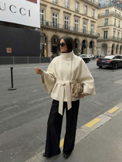 Chloe | High-Neck Belted Cape Jacket