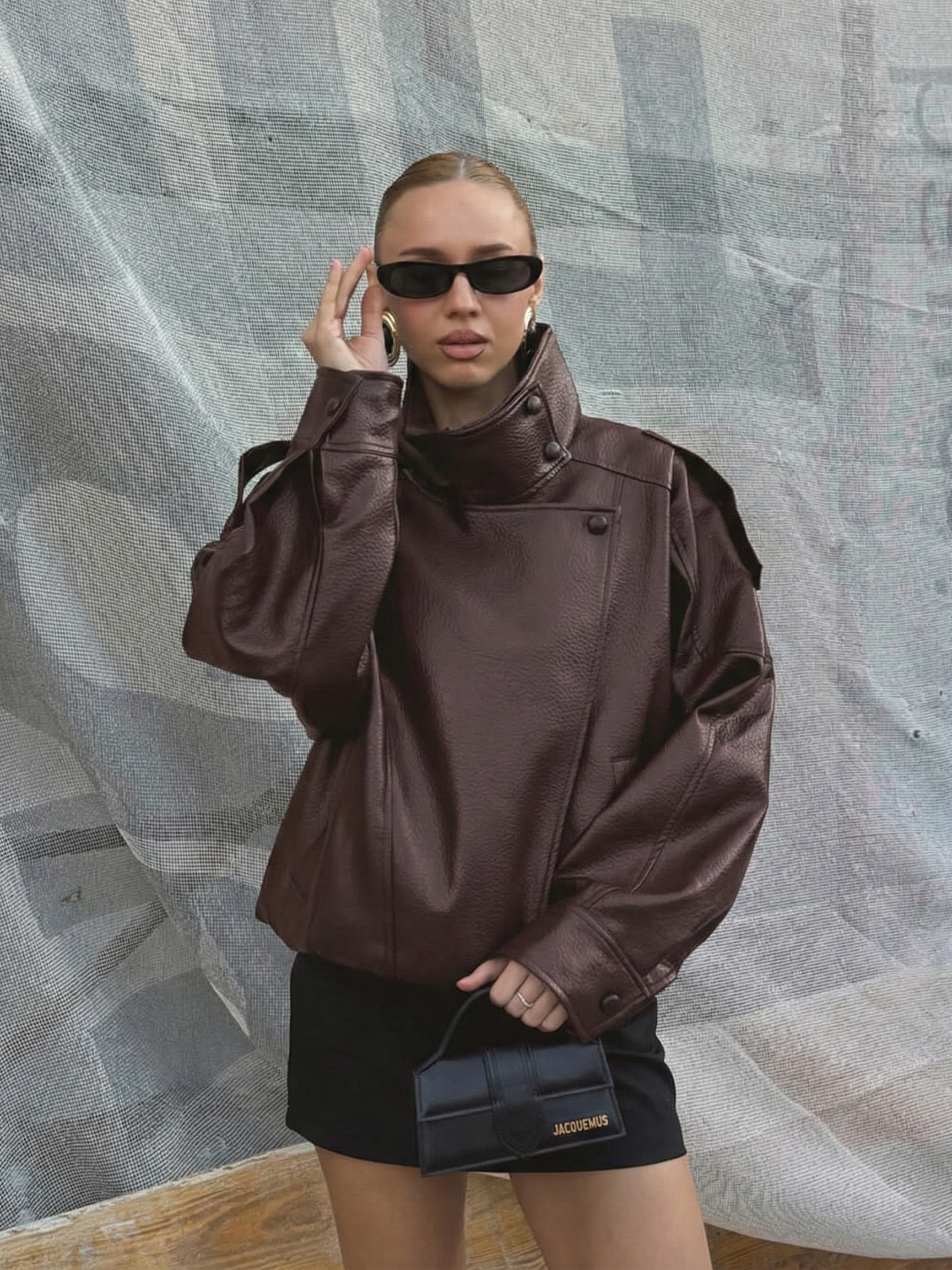 Felicia | Oversized High-Neck Faux Leather Jacket