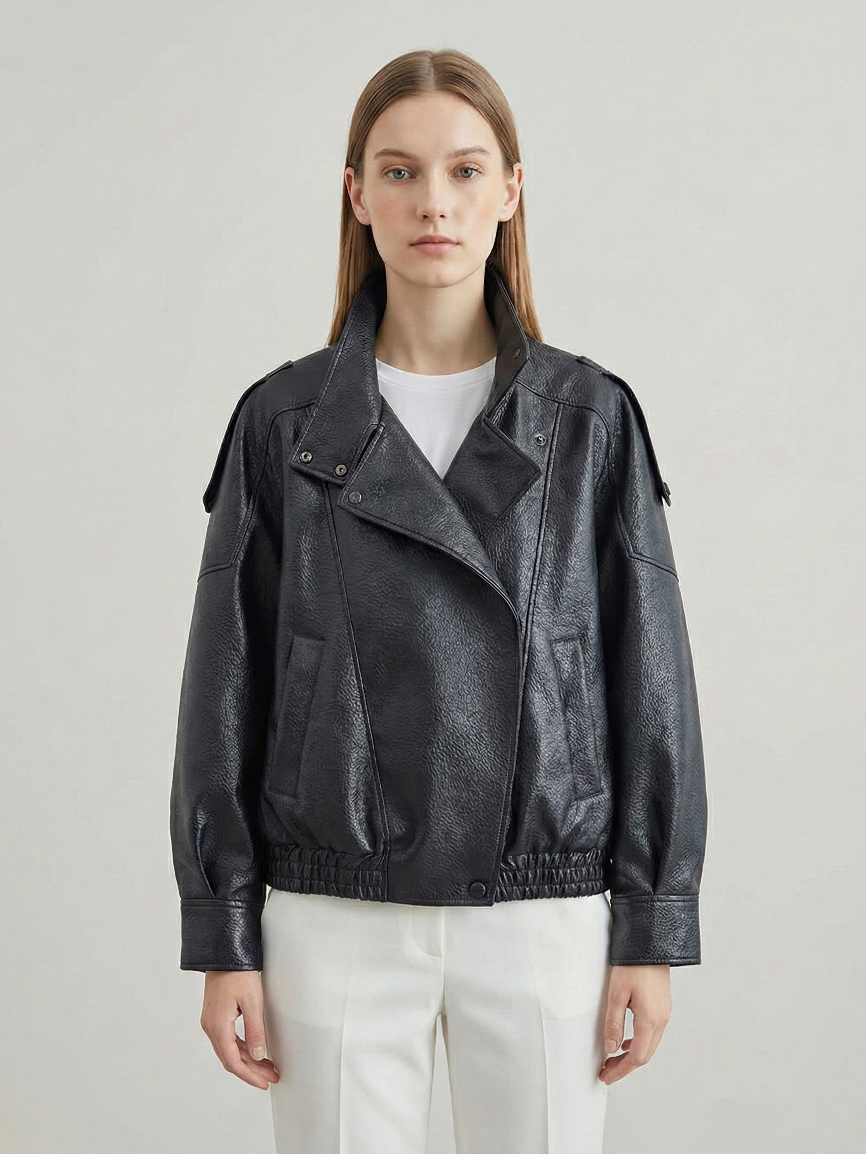 Felicia | Oversized High-Neck Faux Leather Jacket