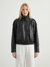 Felicia | Oversized-Kunstlederjacke mit hohem Kragen