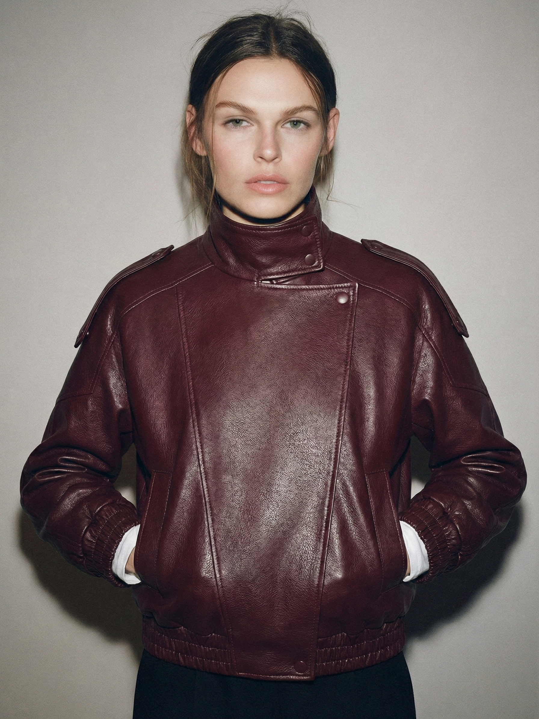 Felicia | Oversized High-Neck Faux Leather Jacket
