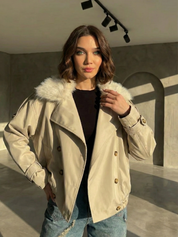 Cameron | Veste courte à col en fausse fourrure