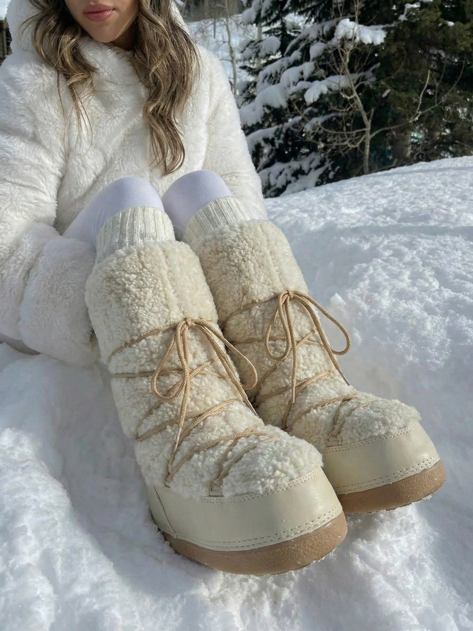 Women’s Cream Tall Lace-Up Comfort Boots