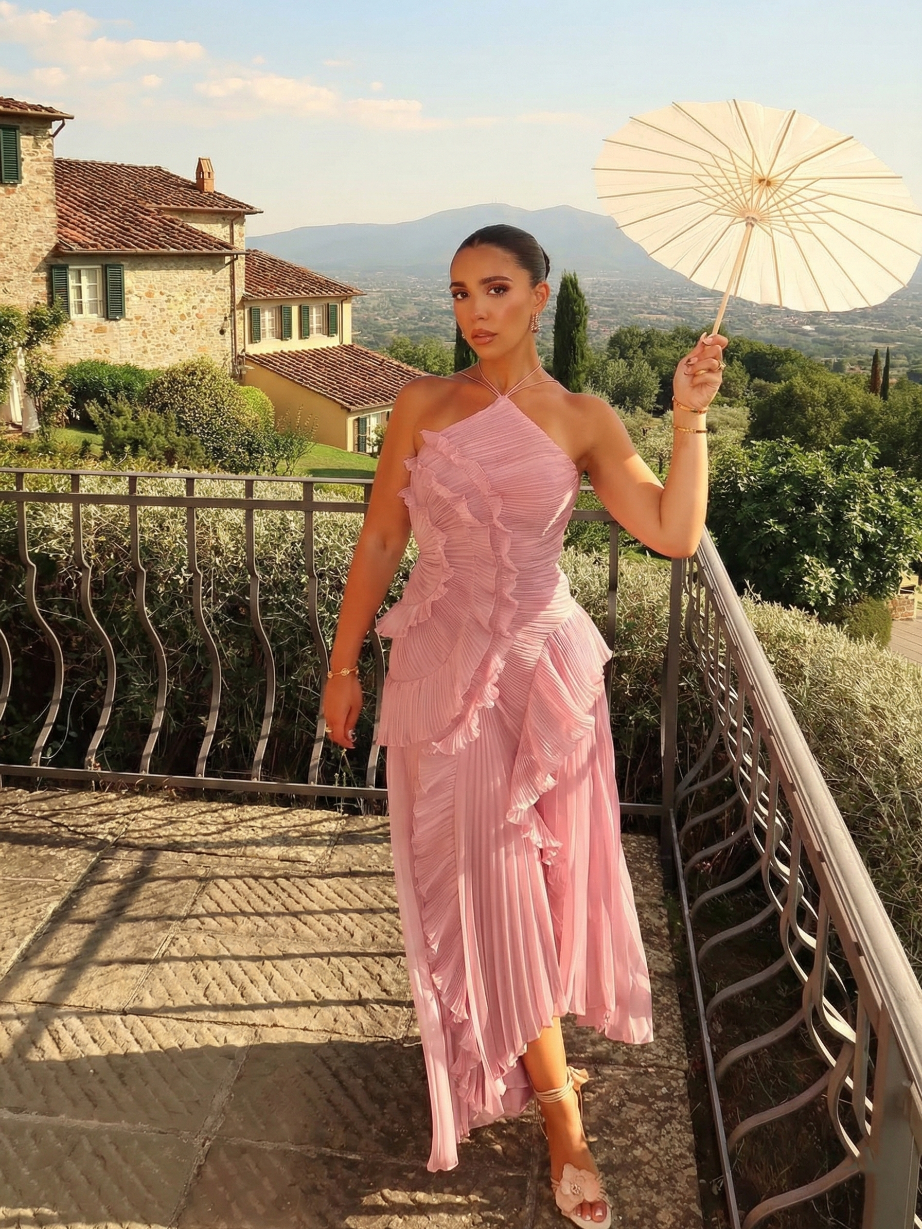 Catherine Ruffle Dress (Free Pearl Clutch)