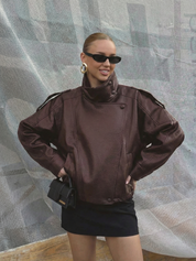 Felicia | Oversized High-Neck Faux Leather Jacket