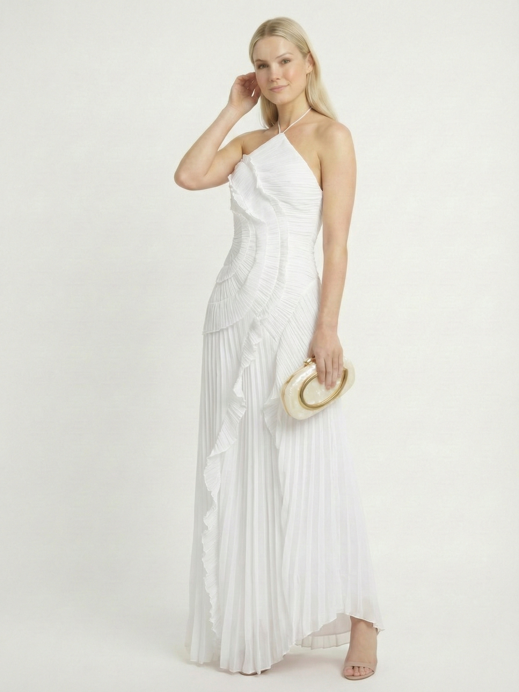 Catherine Ruffle Dress (Free Pearl Clutch)