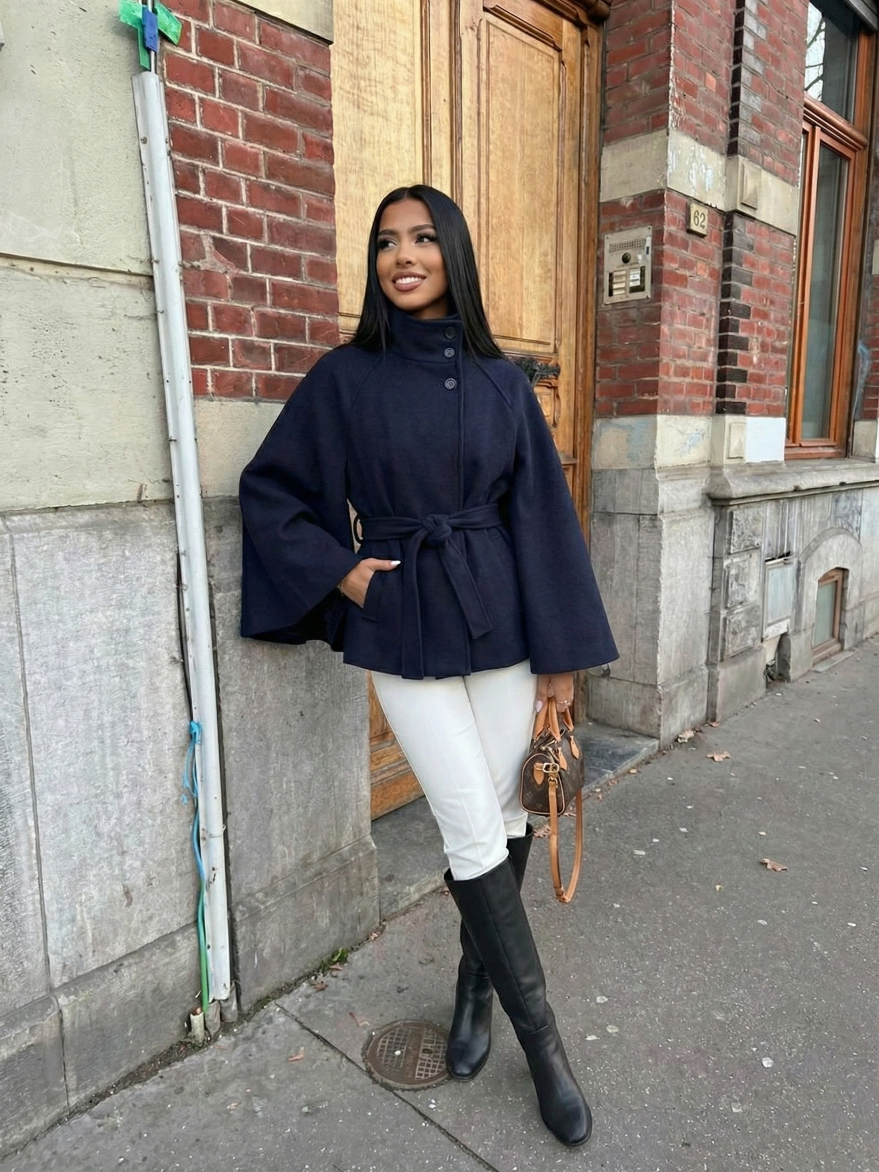 Chloe | High-Neck Belted Cape Jacket