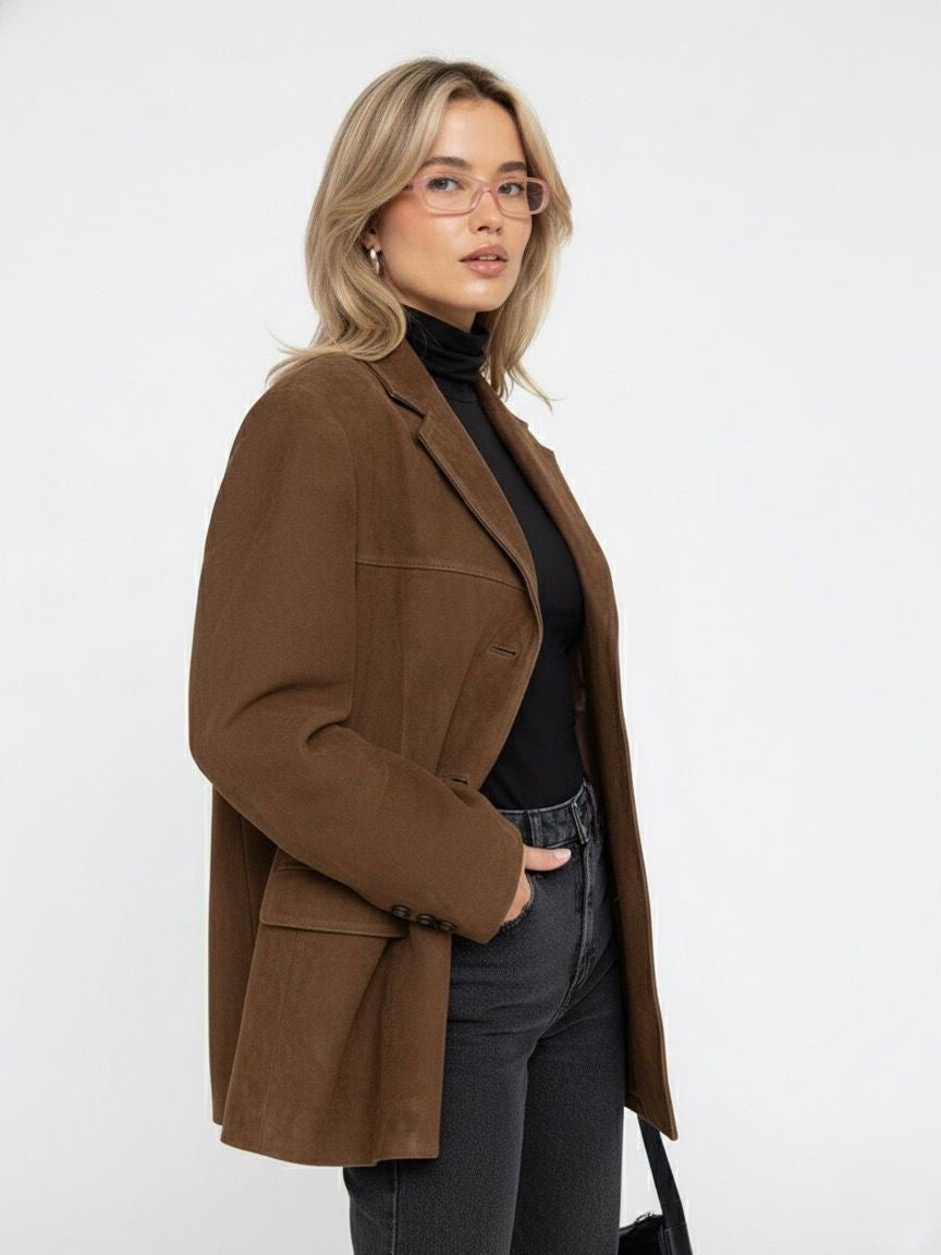Trench-coat oversize en daim marron pour femme | Clara