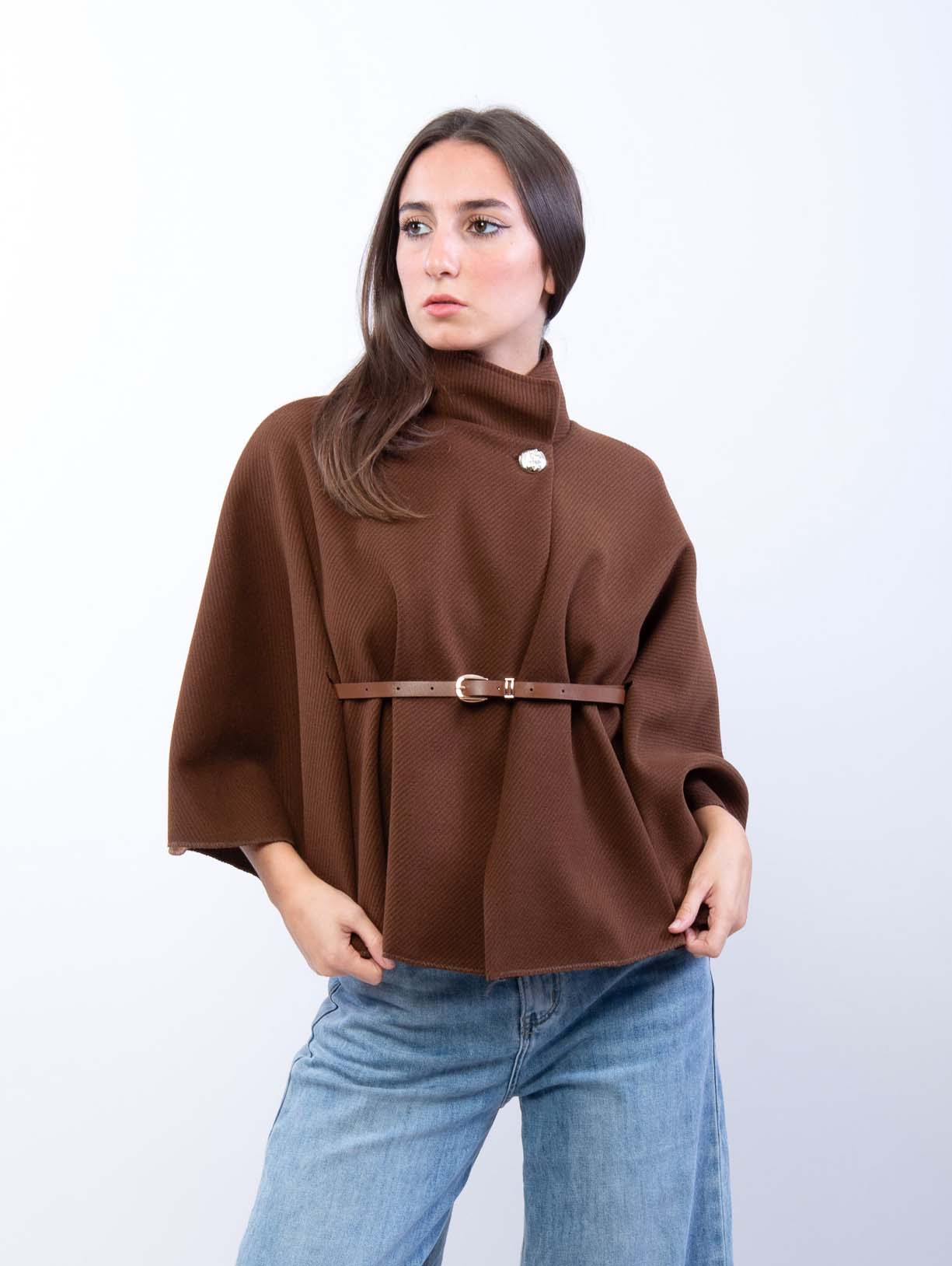 Adele | Wool Poncho Belted Cape Coat