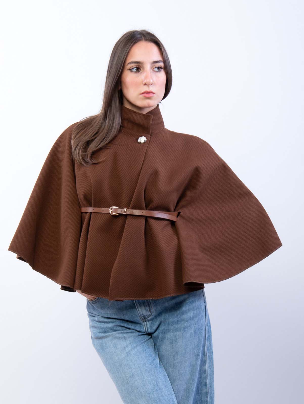 Adele | Wool Poncho Belted Cape Coat