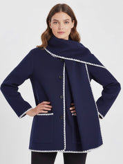 Nellie | Black Wool Cape Coat with Contrast Trim