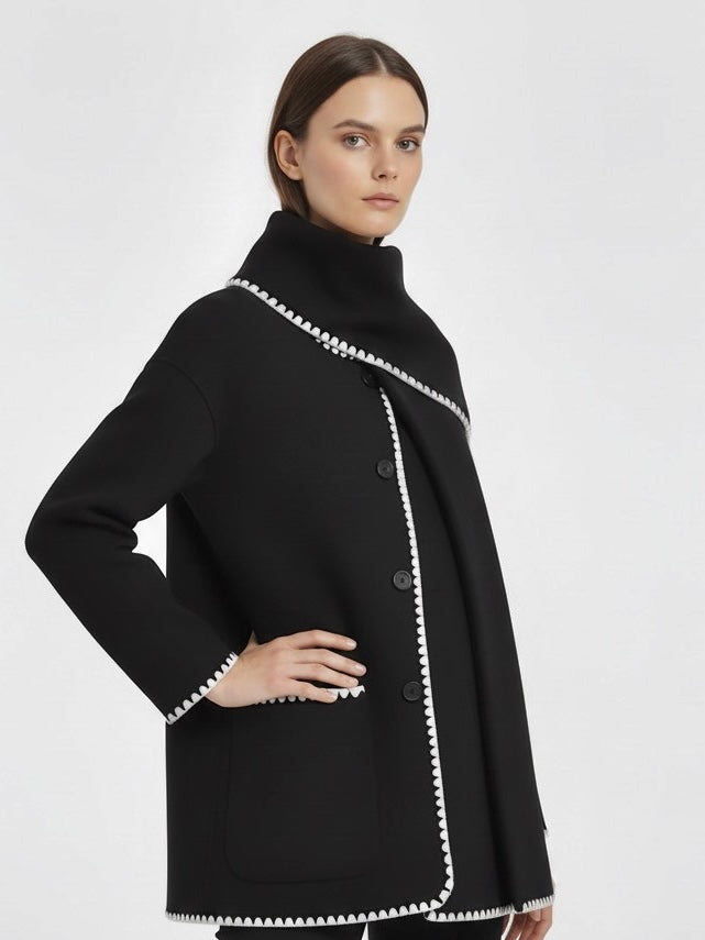 Nellie | Cape Coat with Contrast Trim