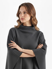 Alannah | Dark Brown Knit Poncho Cape