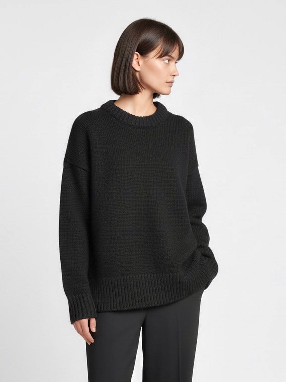 Hazel | Beige Wool-Blend Oversized Knit Sweater