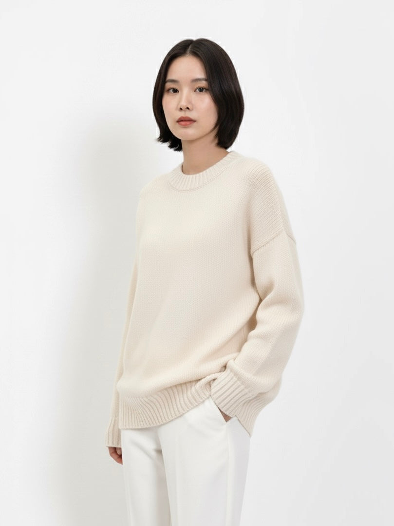Hazel | Beige Wool-Blend Oversized Knit Sweater