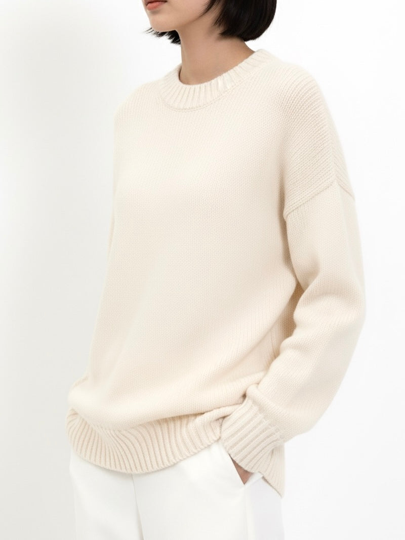 Hazel | Beige Wool-Blend Oversized Knit Sweater
