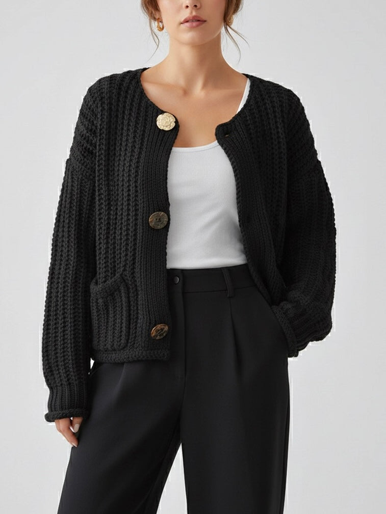 Rae | Cream Chunky Knit Cardigan with Gold Buttons