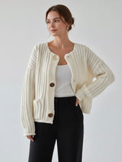 Rae | Cream Chunky Knit Cardigan with Gold Buttons