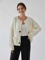 Rae | Cream Chunky Knit Cardigan with Gold Buttons
