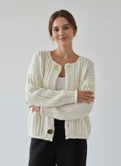 Rae | Cream Chunky Knit Cardigan with Gold Buttons