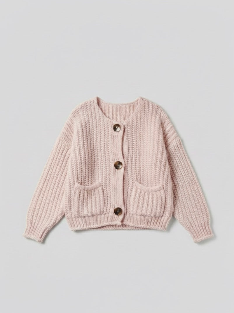 Rae | Cream Chunky Knit Cardigan with Gold Buttons