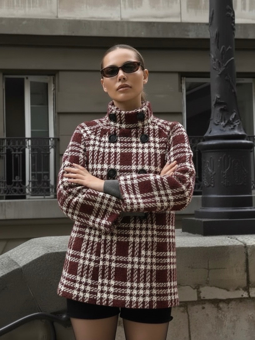 Rose | Checked Wool Double-Breasted Coat
