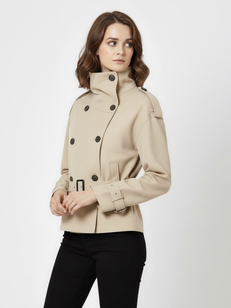 Emilia | High-Collar Belted Trench Jacket