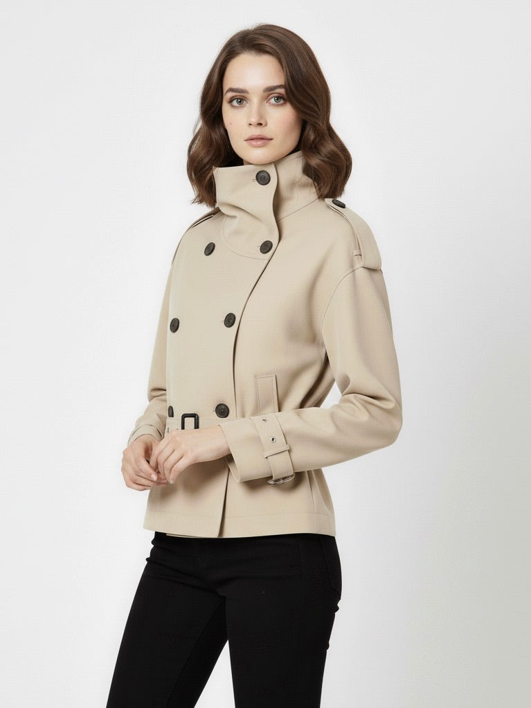 Emilia | High-Collar Belted Trench Jacket