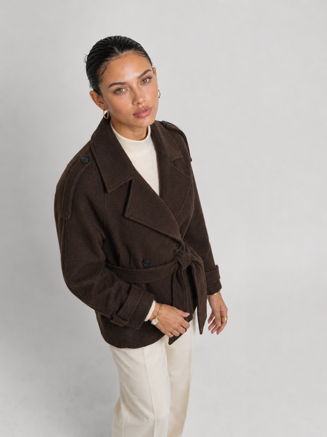 Camille | Brown Blend Cropped Trench Jacket