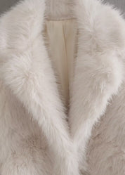 Women’s Off-White Faux-Fur Coat – Soft Warm Lined Winter Jacket