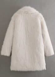 Women’s Off-White Faux-Fur Coat – Soft Warm Lined Winter Jacket