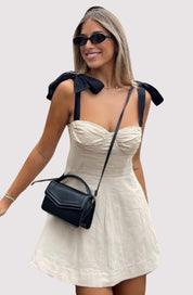 Cecilia | Linen Bow Strap Mini Dress