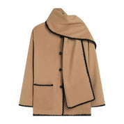 Nellie | Black Wool Cape Coat with Contrast Trim