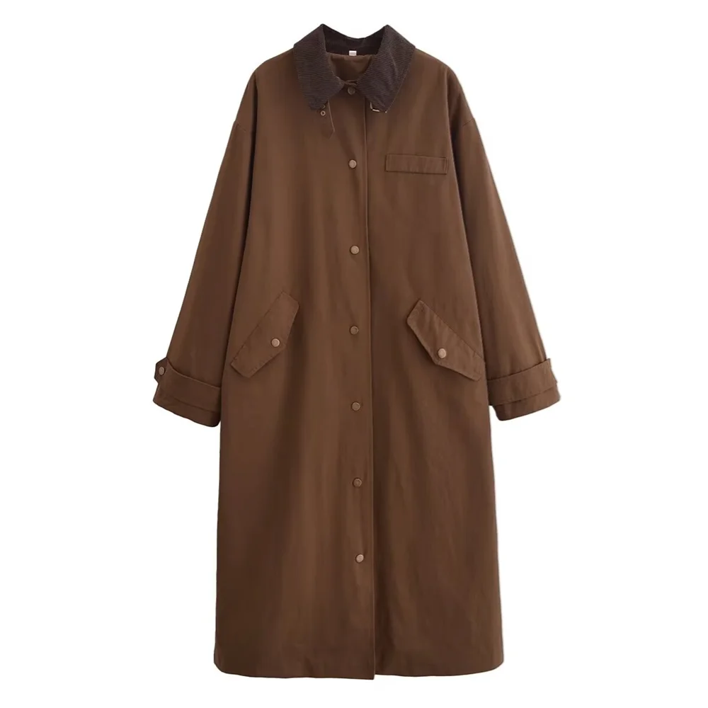 Sansa | Manteau long marron à boutons