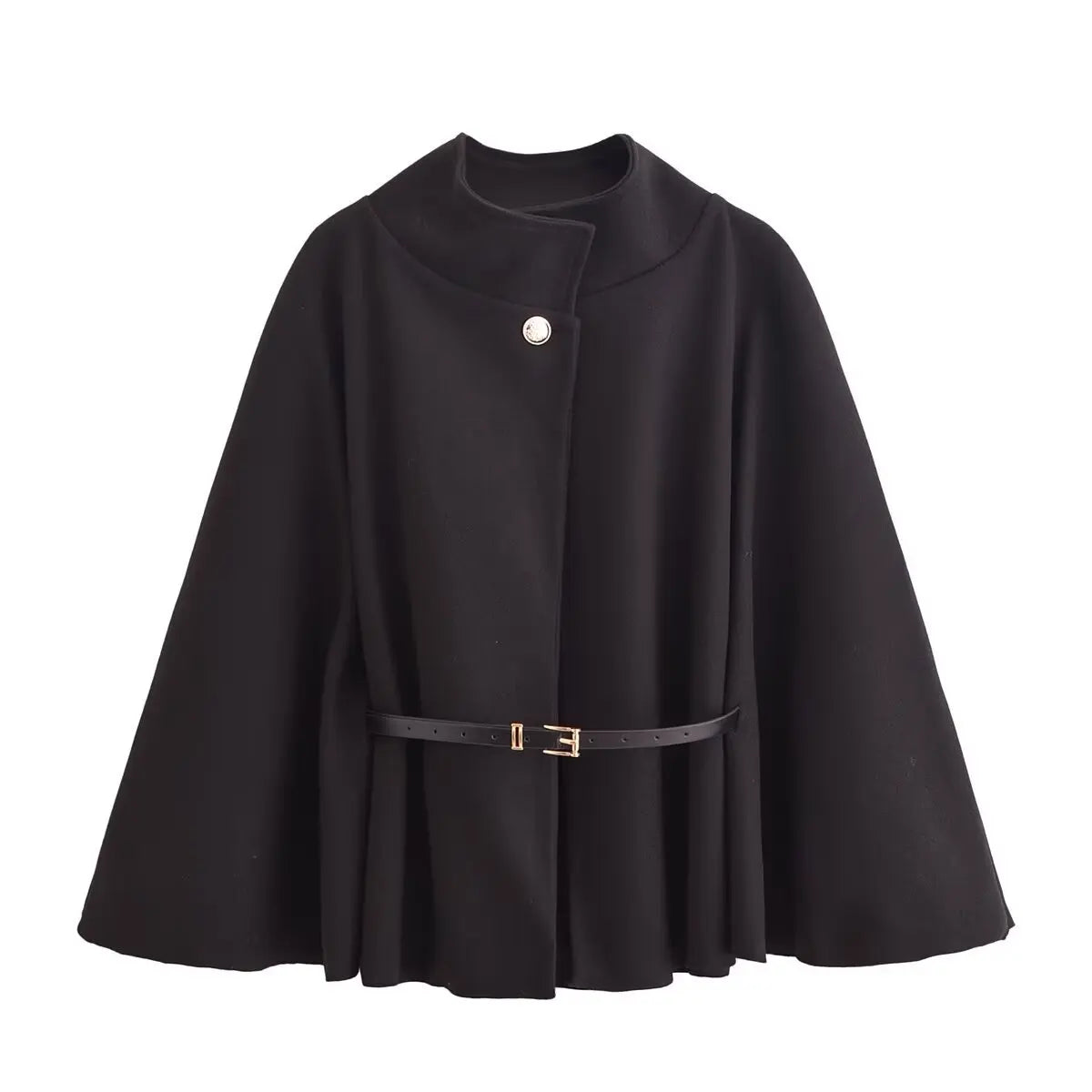 Adele | Wool Poncho Belted Cape Coat