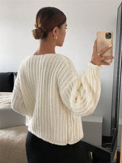 Rae | Cream Chunky Knit Cardigan with Gold Buttons