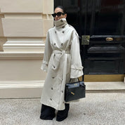 Zoé | Trench-coat long à col montant et ceinture 