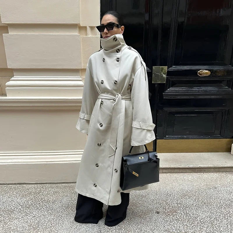 Zoé | Trench-coat long à col montant et ceinture 