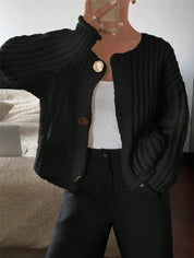 Rae | Cream Chunky Knit Cardigan with Gold Buttons