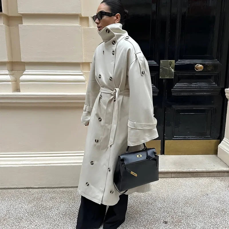 Zoé | Trench-coat long à col montant et ceinture 