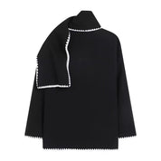 Nellie | Black Wool Cape Coat with Contrast Trim