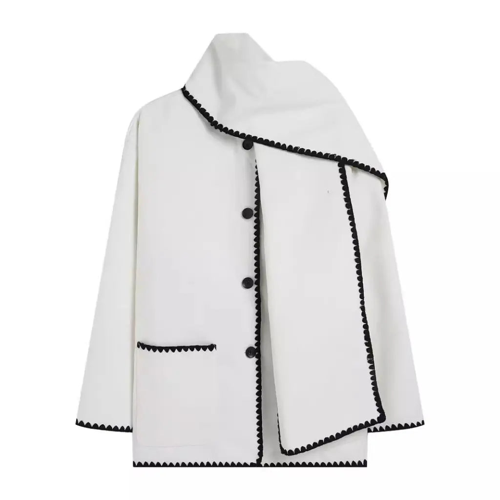 Nellie | Black Wool Cape Coat with Contrast Trim