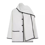 Nellie | Black Wool Cape Coat with Contrast Trim