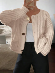 Rae | Cream Chunky Knit Cardigan with Gold Buttons