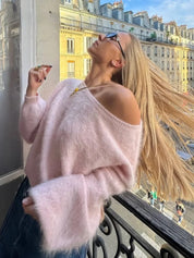 Riley | Soft Pink Fuzzy Knit Jumper