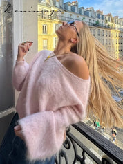Riley | Soft Pink Fuzzy Knit Jumper
